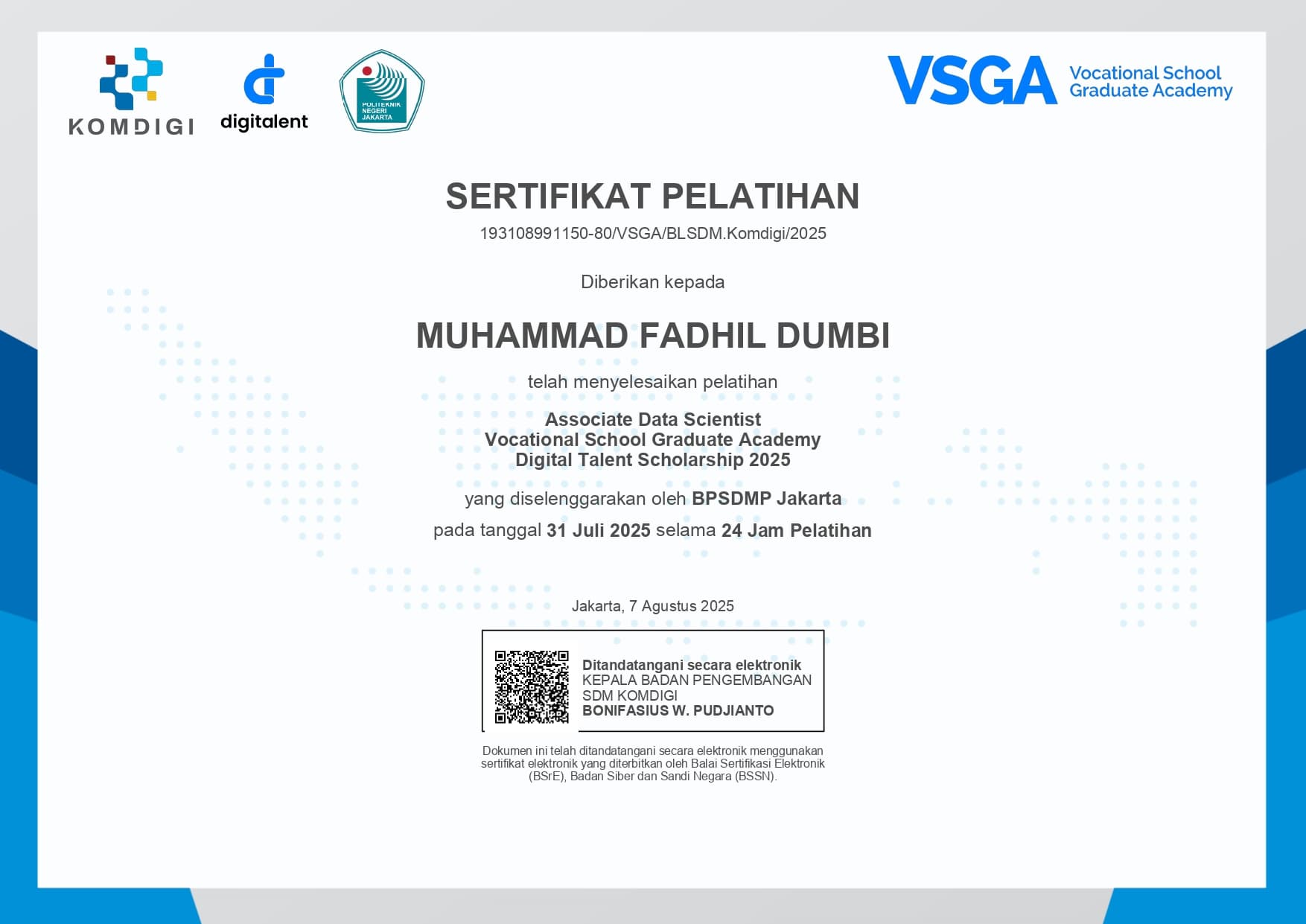 Associate Data Scientist VSGA Digital Talent Scholarship 2025